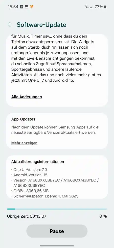 Galaxy A16 5G One UI 7 Update Europe screenshot