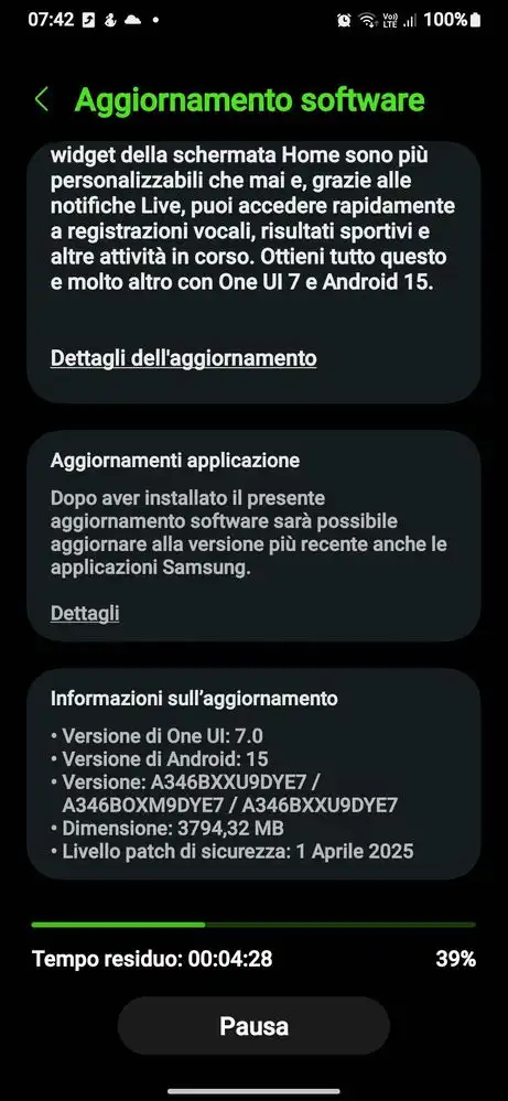Galaxy A34 One UI 7 Update Europe screenshot