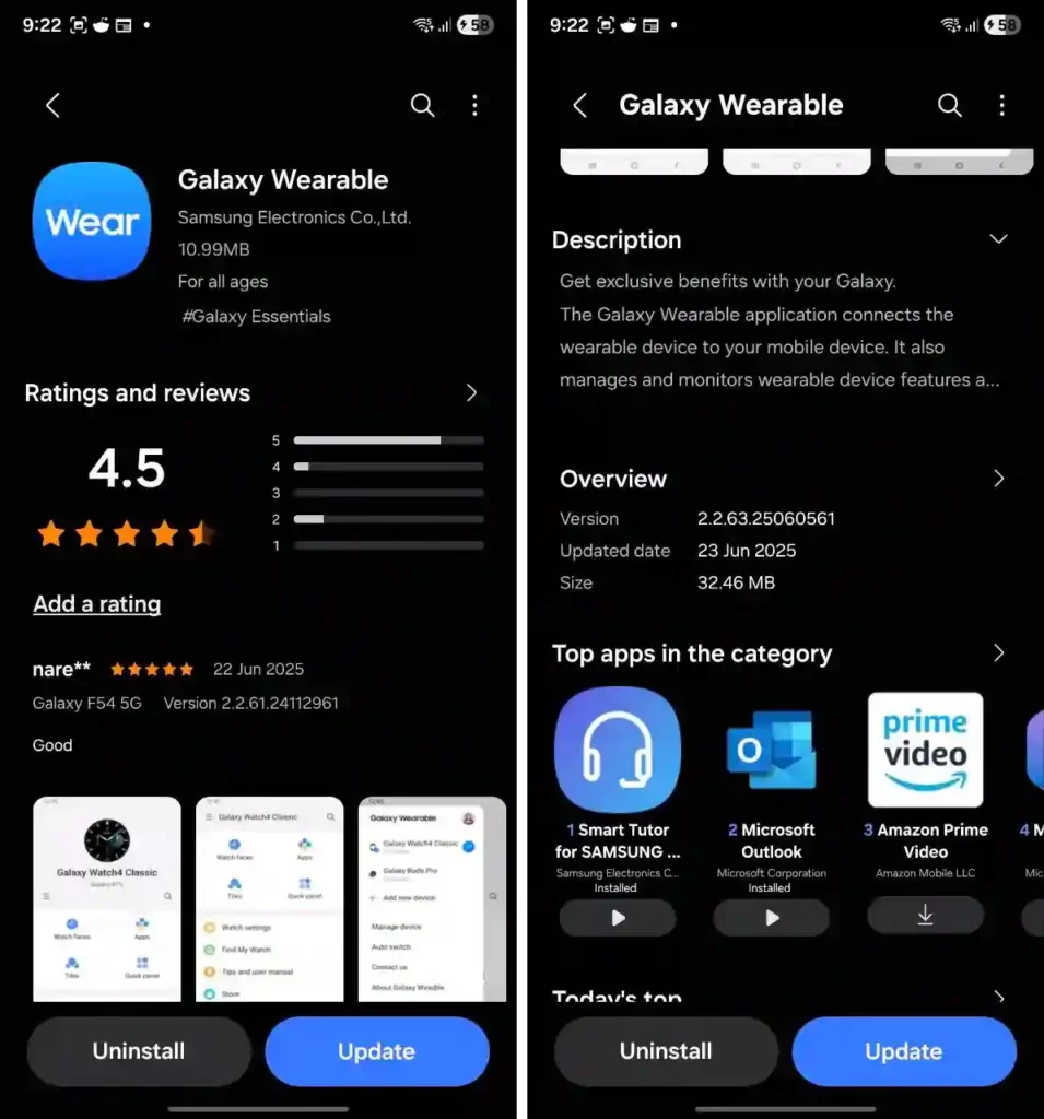 Galaxy Wearable new update