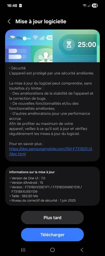 Galaxy Z Flip5 Europe June update screenshot