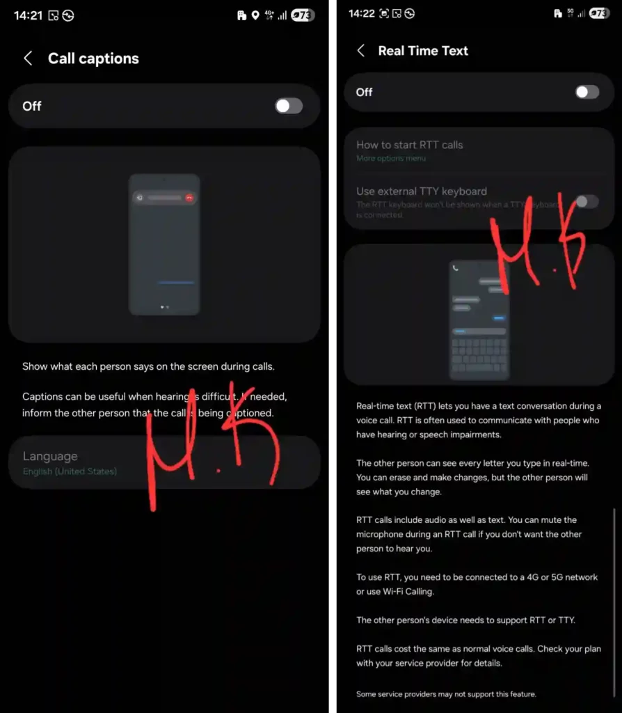 One UI 8 New Call Captions and Real Time Text options