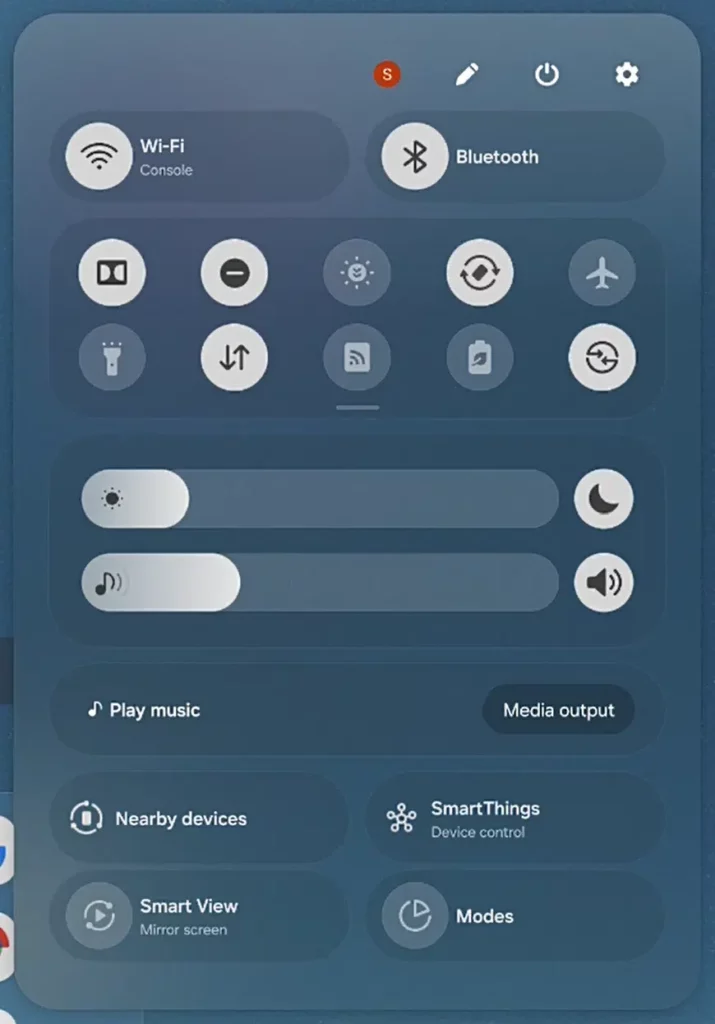 One UI 8 tablet control panel