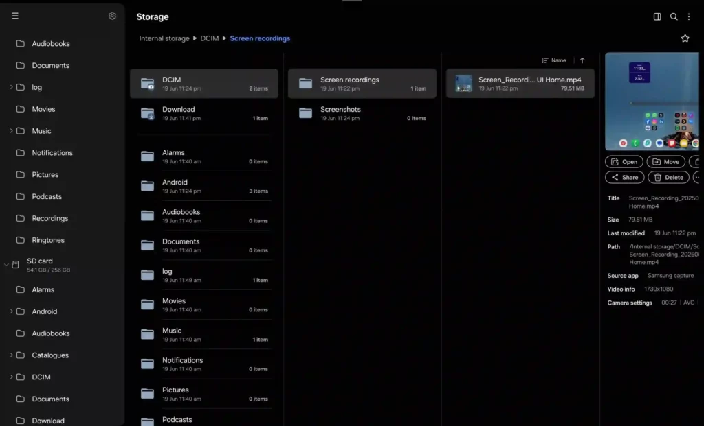 One UI 8 tablet my files ui