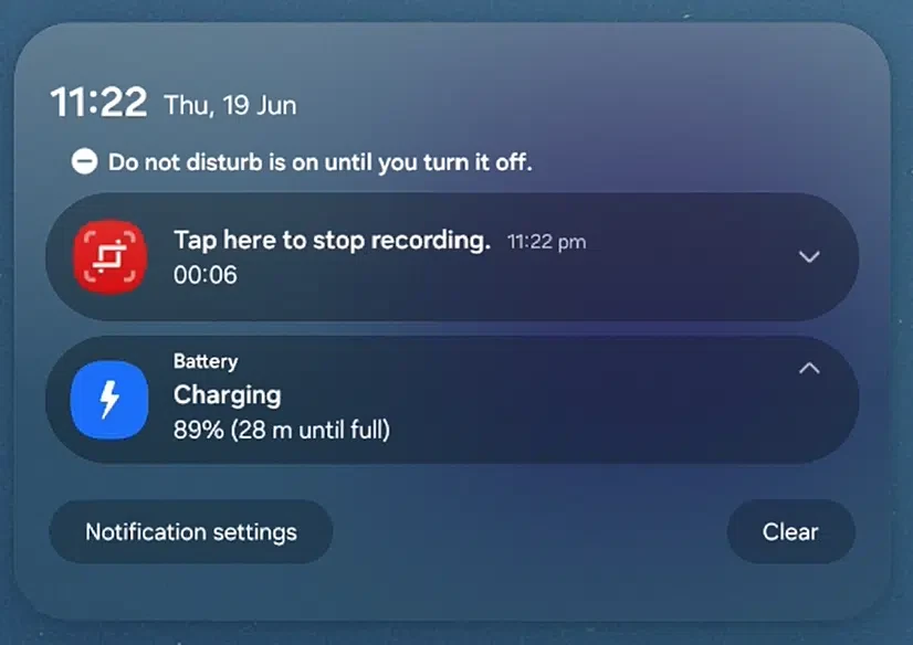 One UI 8 tablet notifications panel