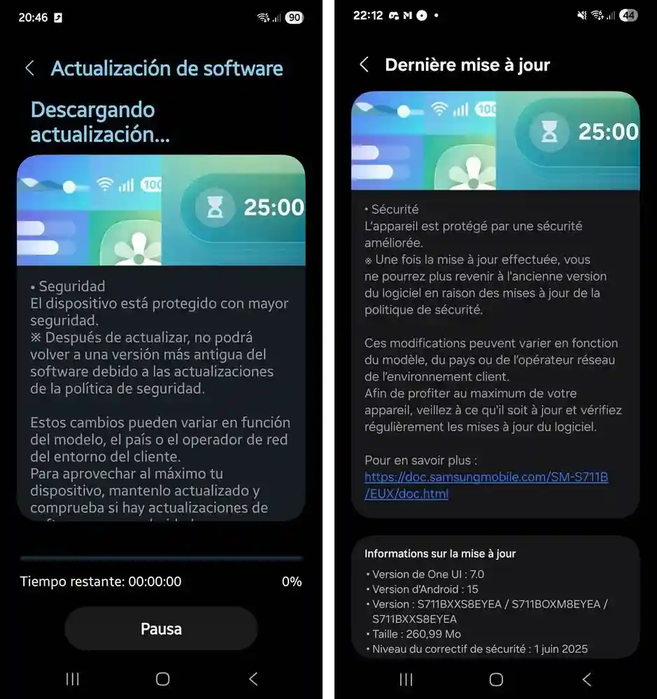Galaxy S24 FE and S23 FE June update screenshot Europe