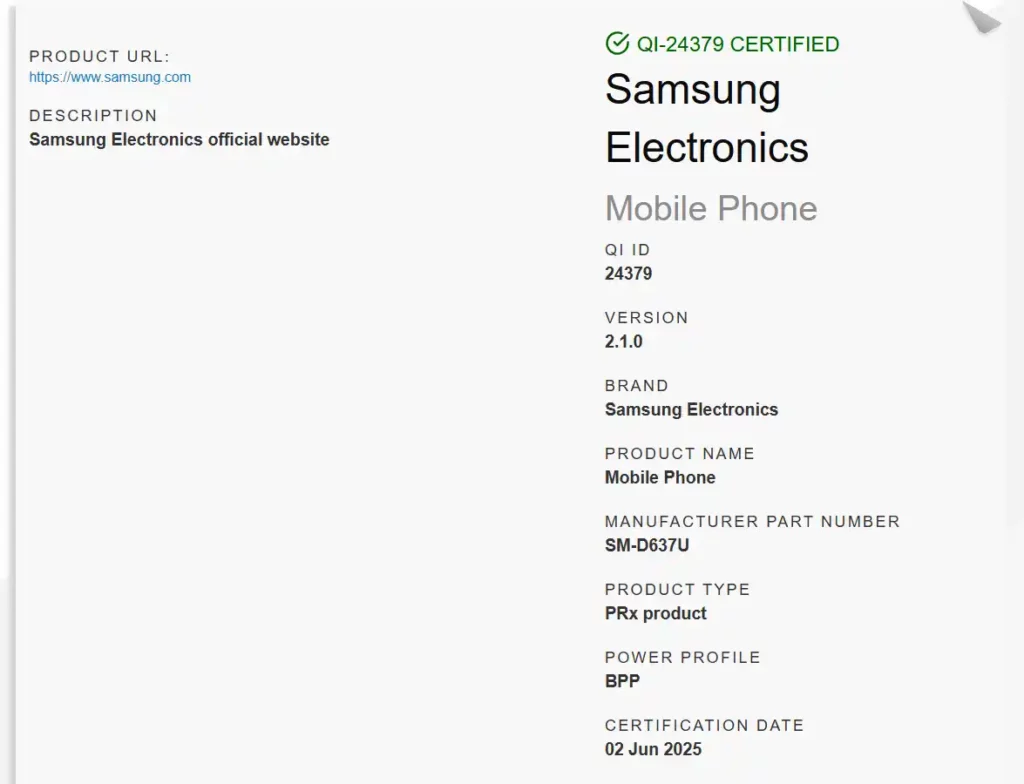 Samsung QI Wireless charging certified