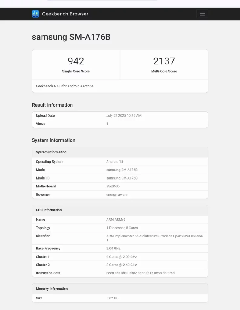 Galaxy A17 5G Geekbench score