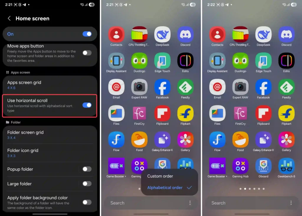 App Drawer Horizontal Scroll