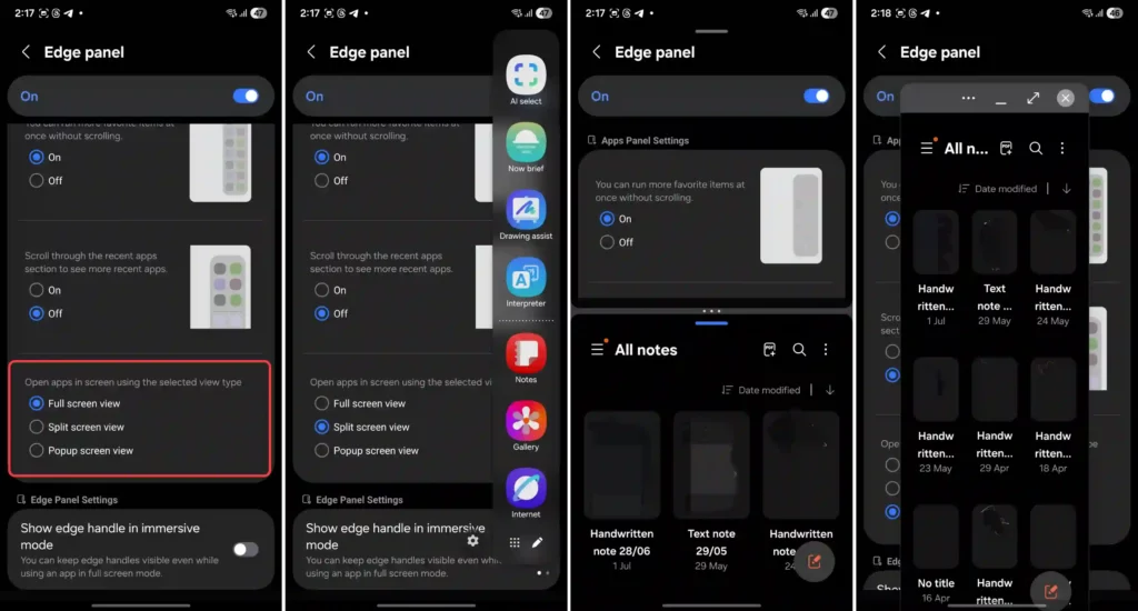 Edge Panel App Launch View