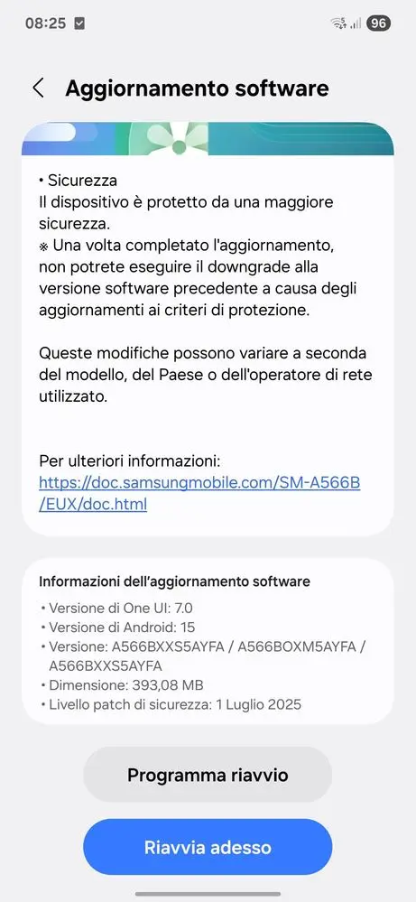 Samsung Galaxy A56 July 2025 Update in Europe