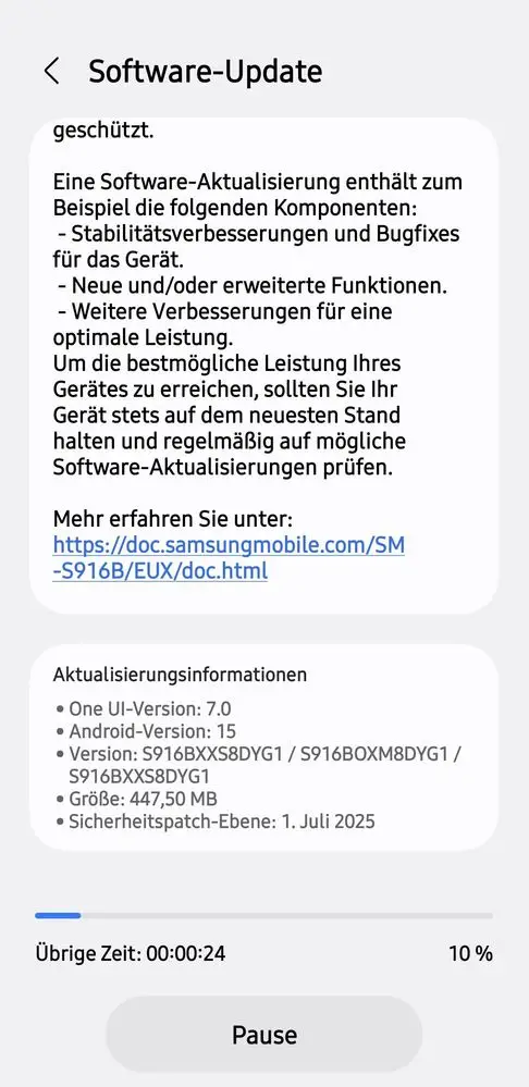 Galaxy S23 Plus July 2025 update in Europe
