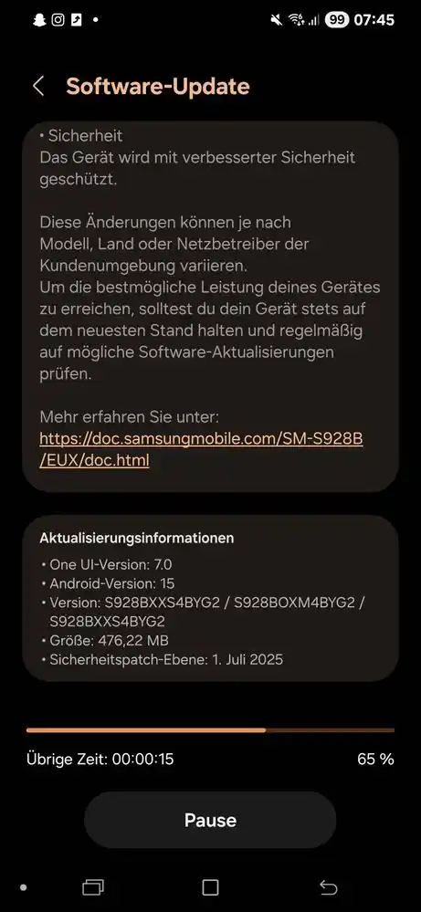 Galaxy S24 Series July update Europe screenshot