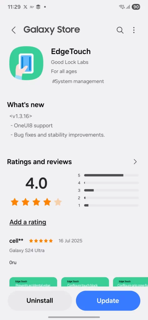 One UI 8 Support Edge Touch