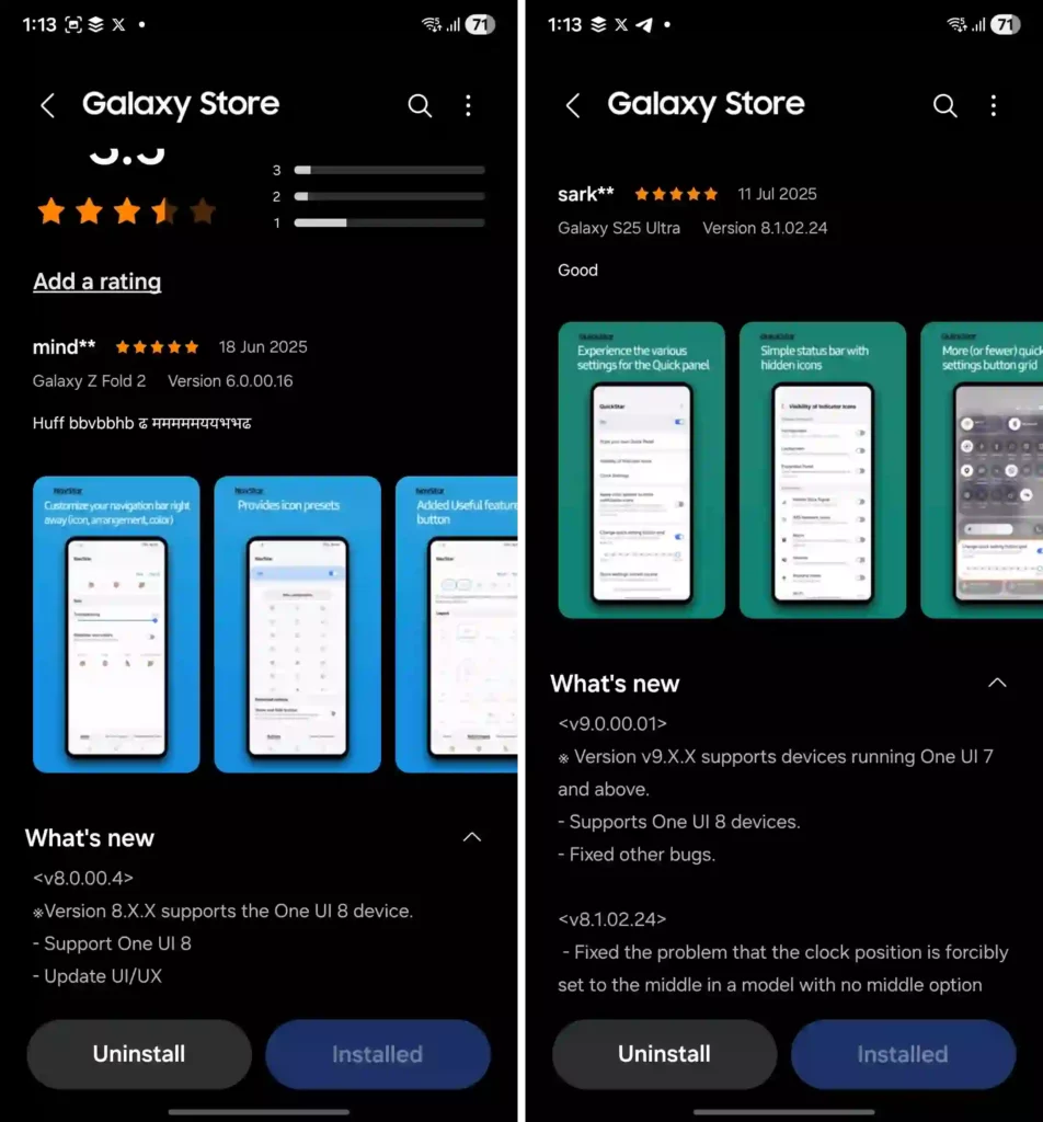 QuickStar and NavStar One UI 8 Support