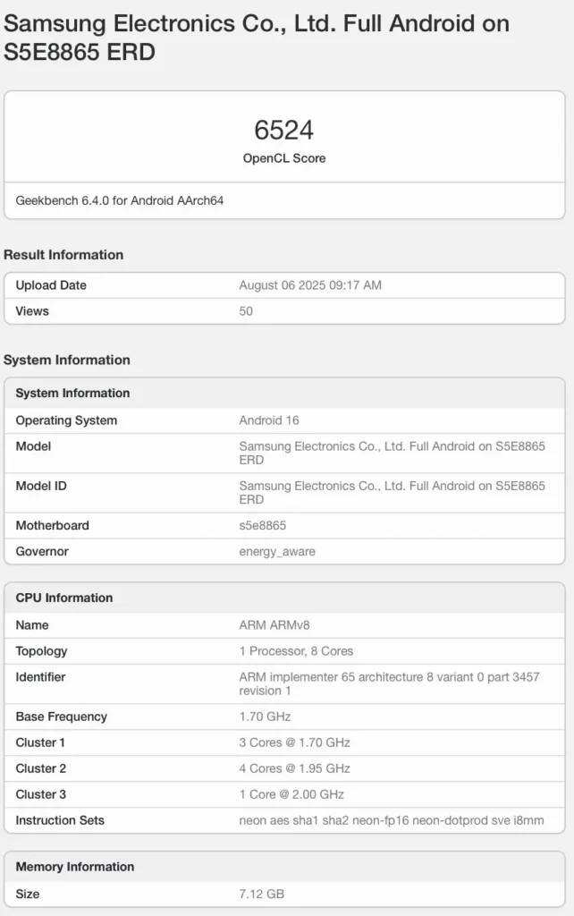 Galaxy A57 Geekbench