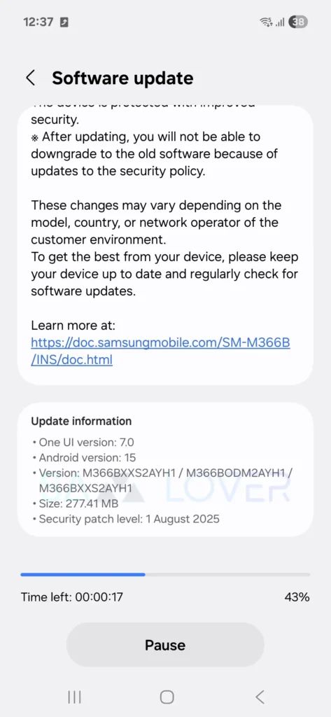 Galaxy M35 August 2025 Security Update