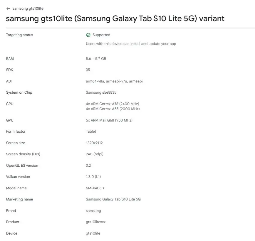 Galaxy Tab S10 Lite Google Search Console