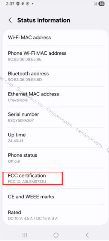 US Galaxy S25 FE FCC Charging details