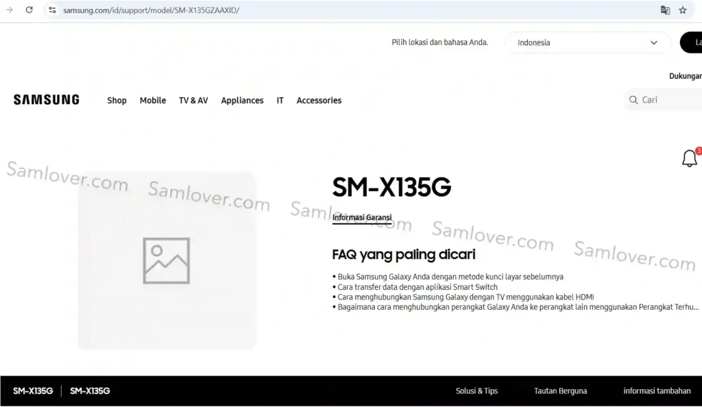 Galaxy Tab A11 LTE version Indonesia support page