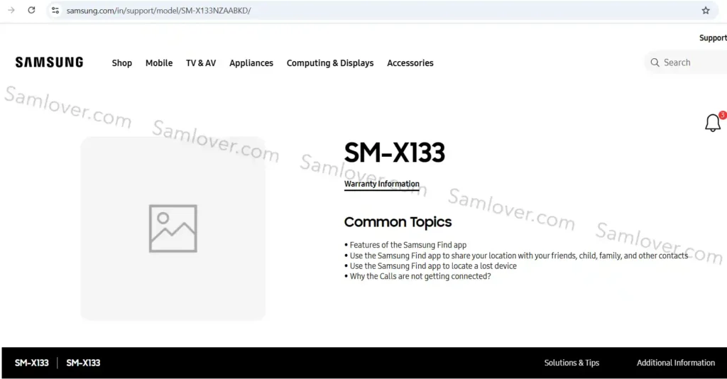 Galaxy Tab A11 wi-fi version India support page