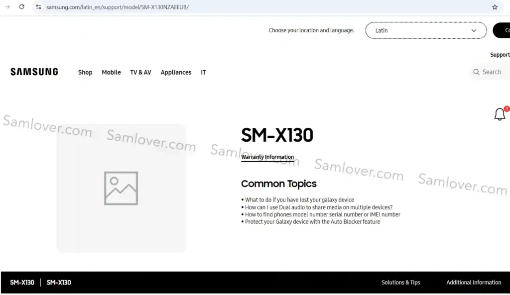 Galaxy Tab A11 wi-fi version Latin America support page