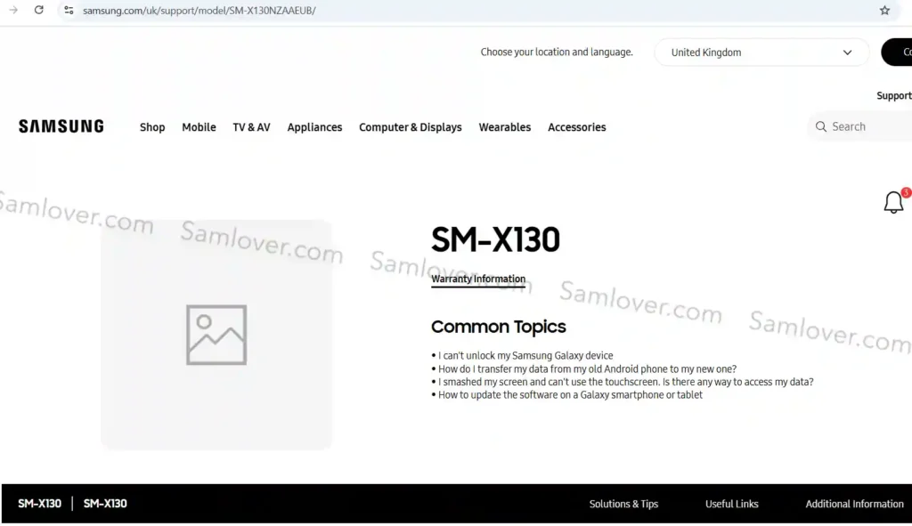 Galaxy Tab A11 wi-fi version UK support page