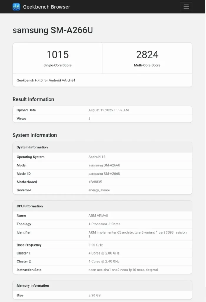 A26 Geekbench