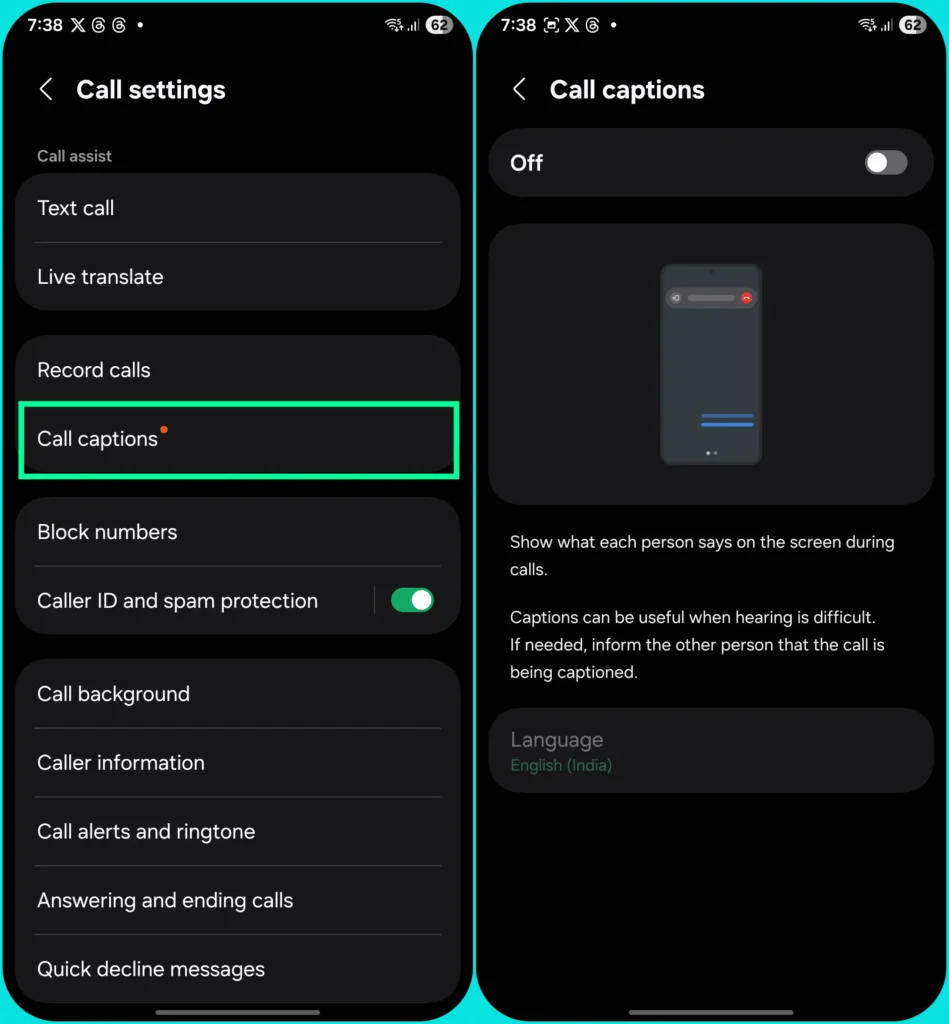 One UI 8 Call Caption