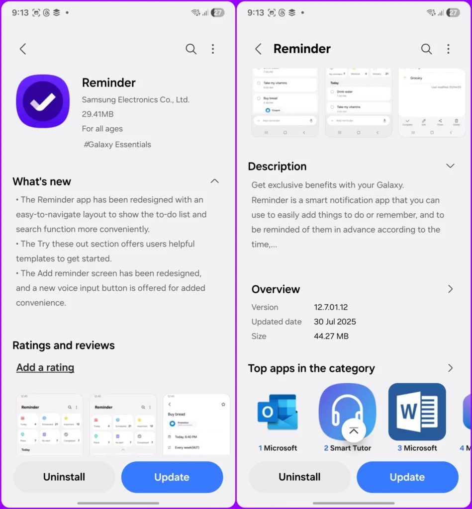 Samsung Reminder App 12.7.01.12