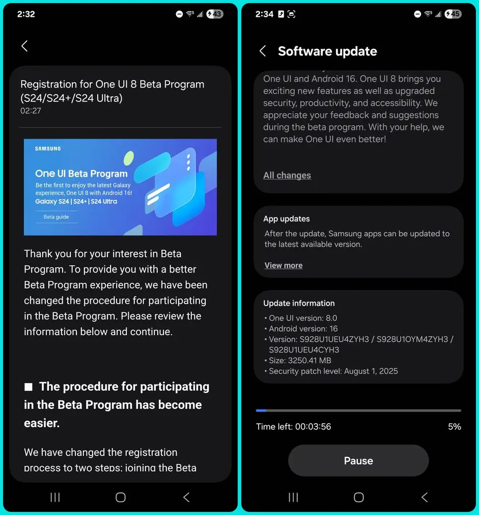 One UI 8 Beta for Galaxy S24 in the US