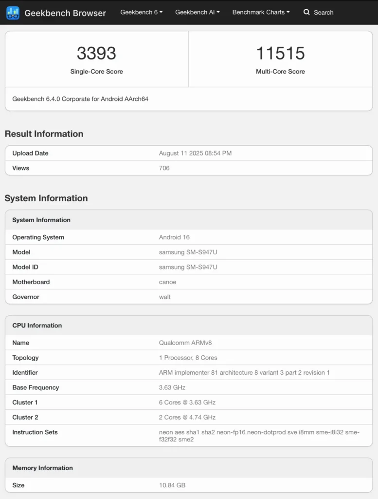 Galaxy S26 Edge Benchmarks