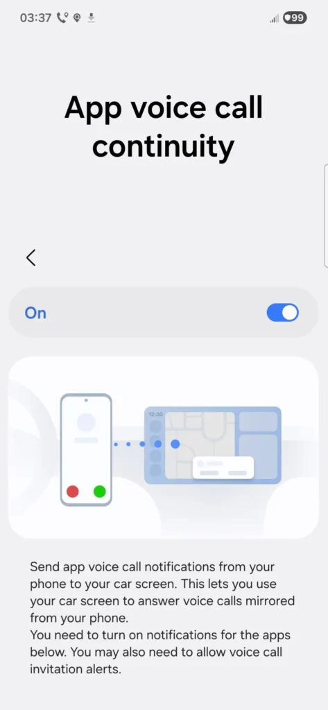 Samsung Auto App Voice Call Continuity