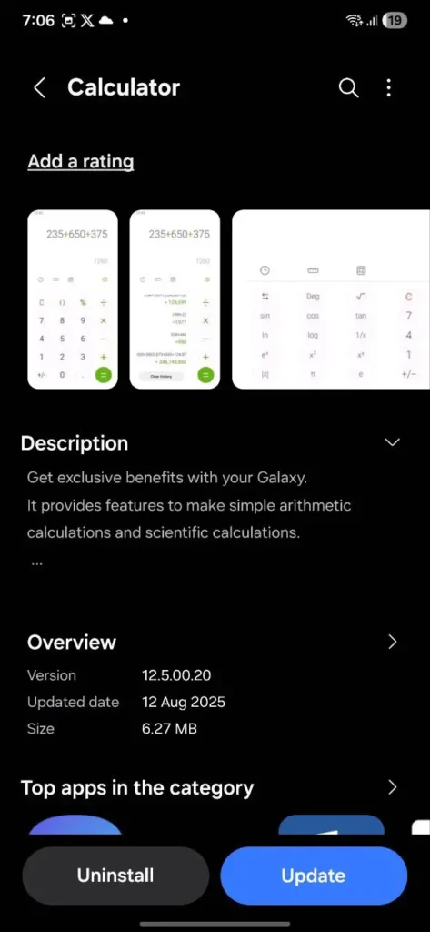 Samsung Calculator Update