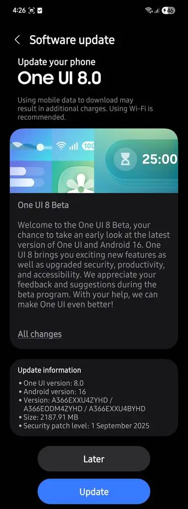 Galaxy A36 One UI 8 Beta Screenshot