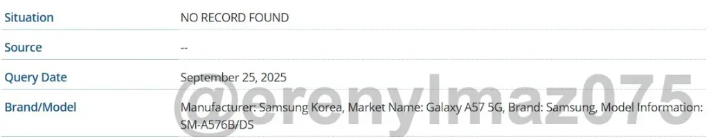 Galaxy A57 IMEI Database
