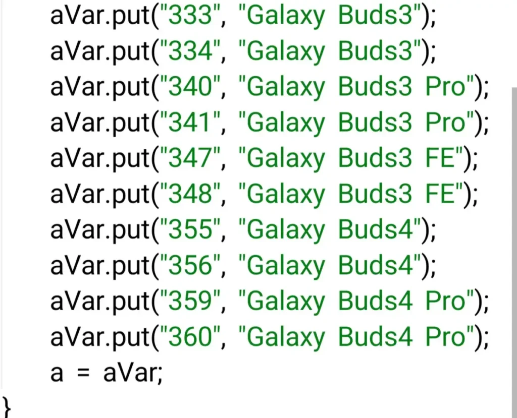 Galaxy Buds 4 Series Leaked Codes