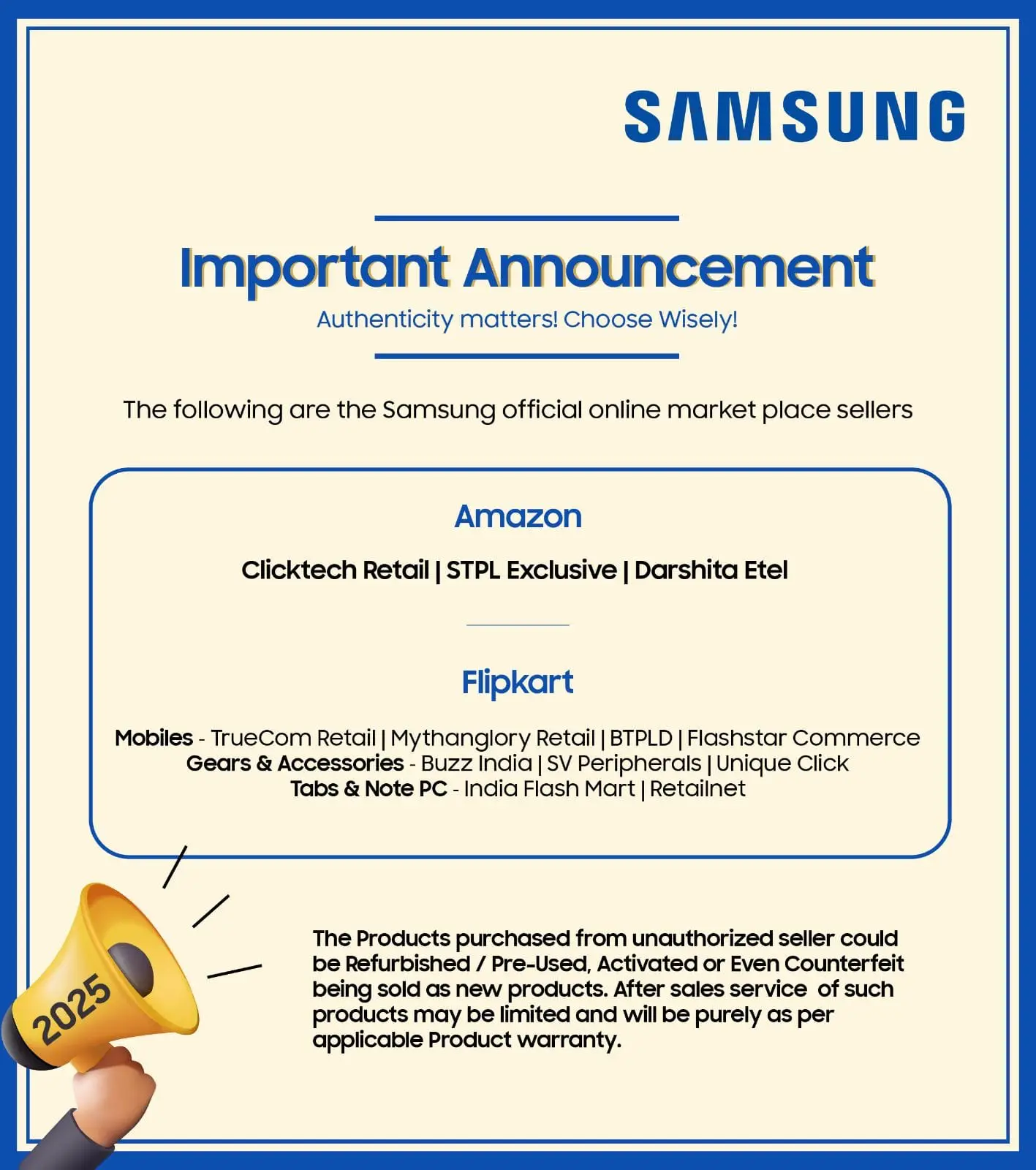 Samsung India Authorized Seller on Flipkart and Amazon