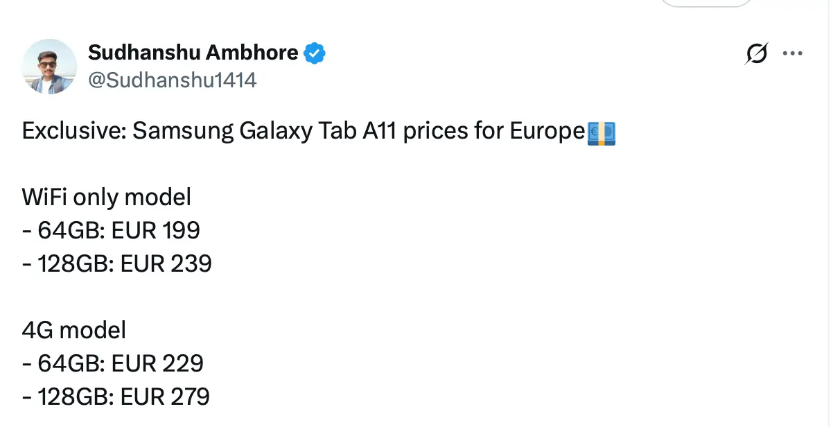 Galaxy Tab A11 Price Leaked