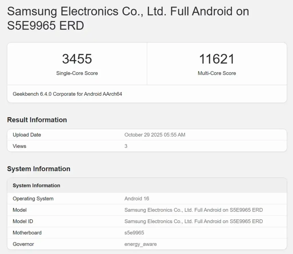 Exynos 2600 geekbench scores