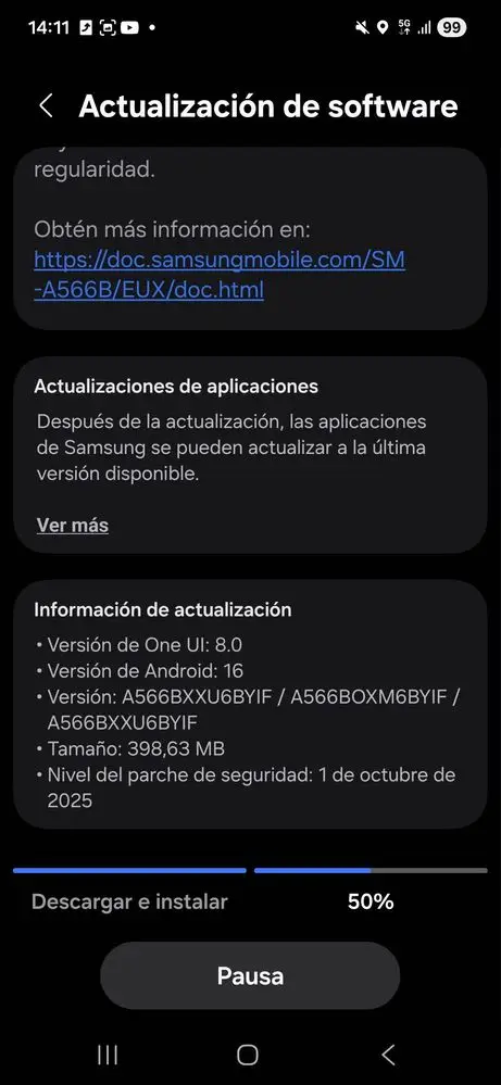 Galaxy A56 October update screenshot