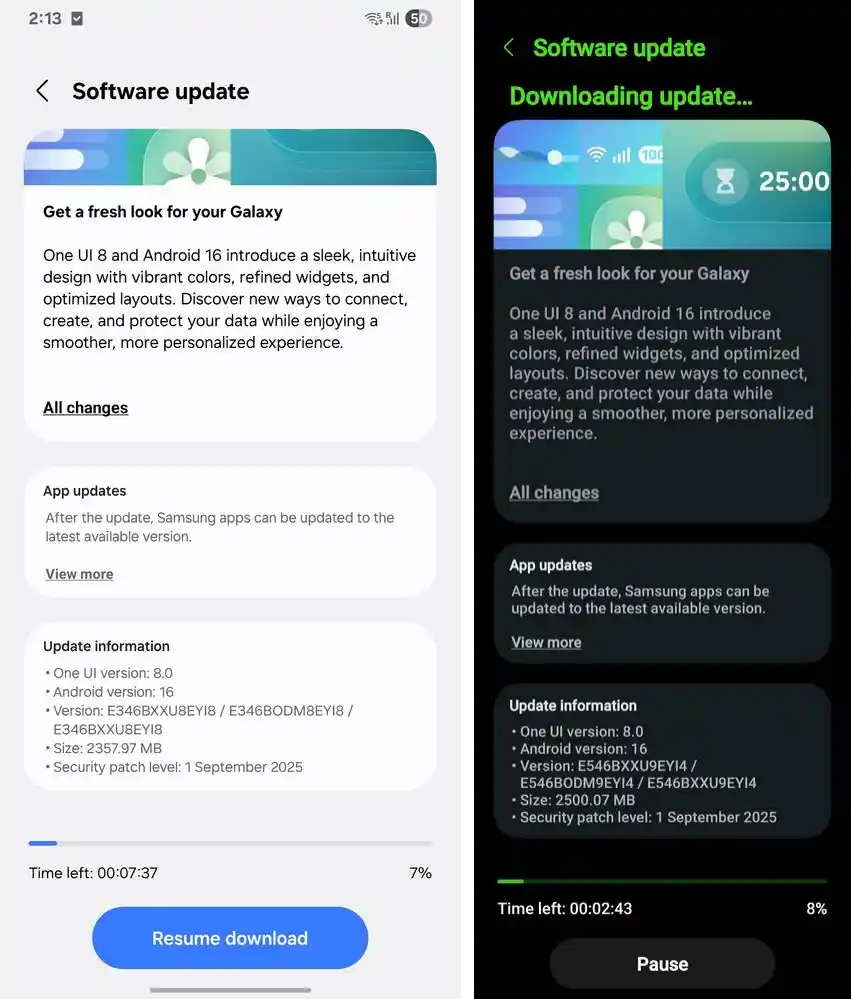Galaxy F34 and F54 One UI 8 update screenshot