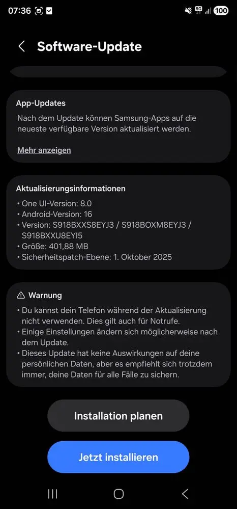 Galaxy S23 October patch europe screenshot