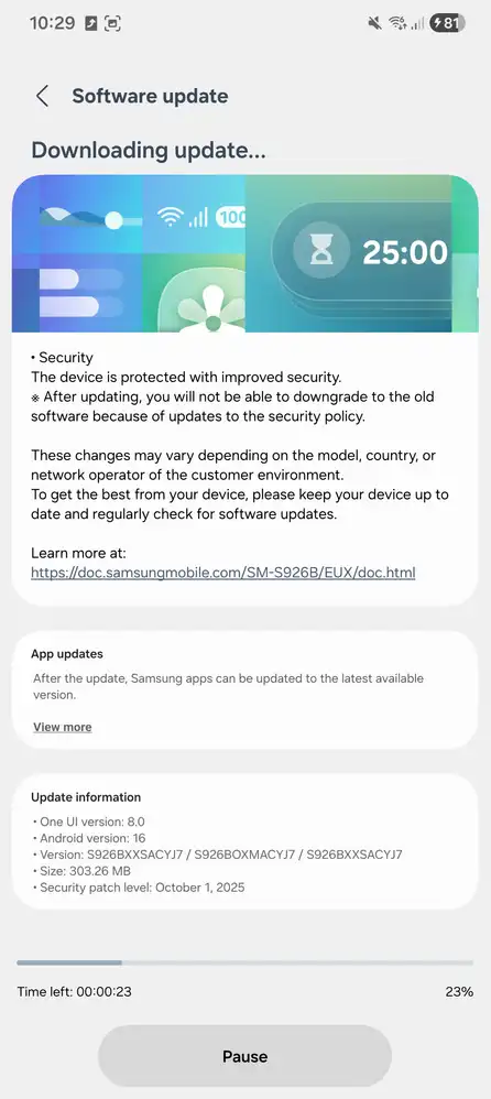 Galaxy S24 October update screenshot europe