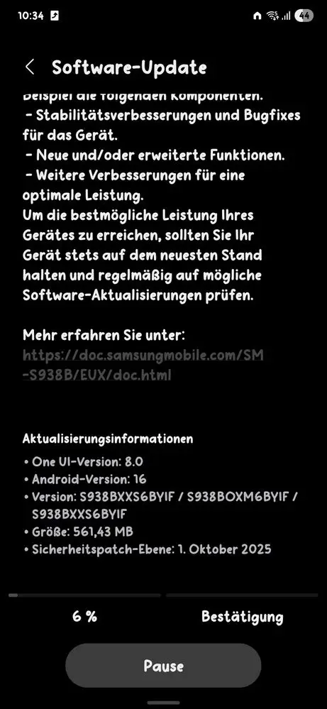Galaxy S25 Ultra October update screenshot