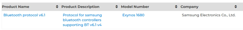 Exynos 1680 Bluetooth SIG