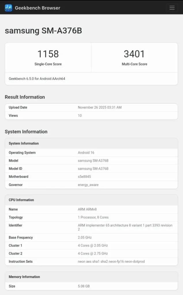 Galaxy A37 Geekbench scores