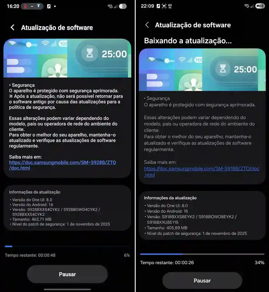 Galaxy S24 and S23 November update brazil