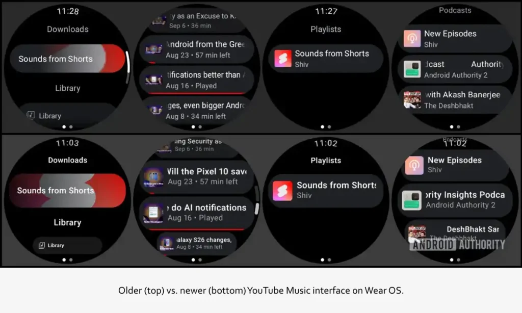 Old vs New YouTube Music Interface on WearOS