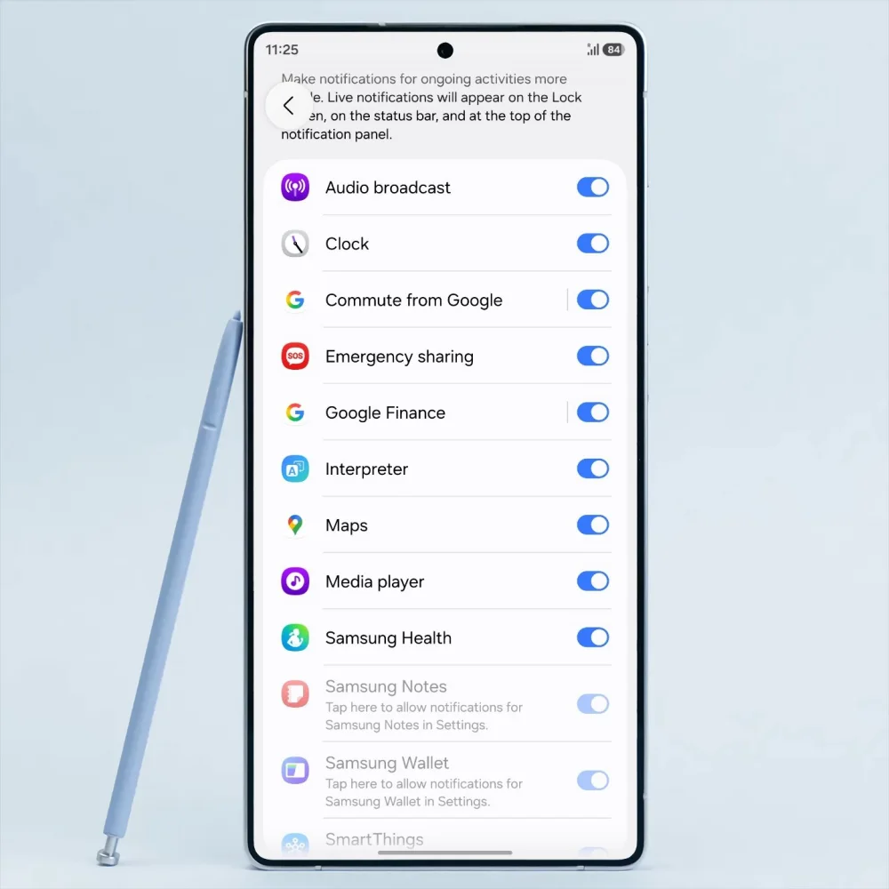 One UI 8.5 Now Bar options