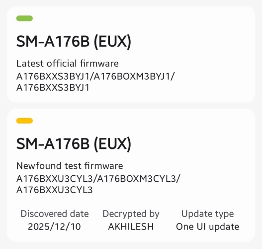 Galaxy A17 One UI 8.5 test build spotted